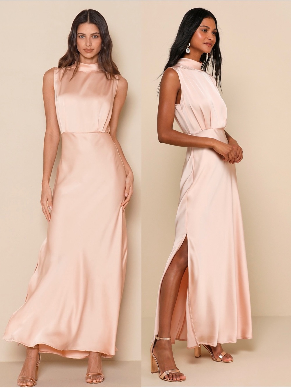 LULUS Satin Mockneck Side Slit Old Money Princesscore Wedding Guest Dress Large